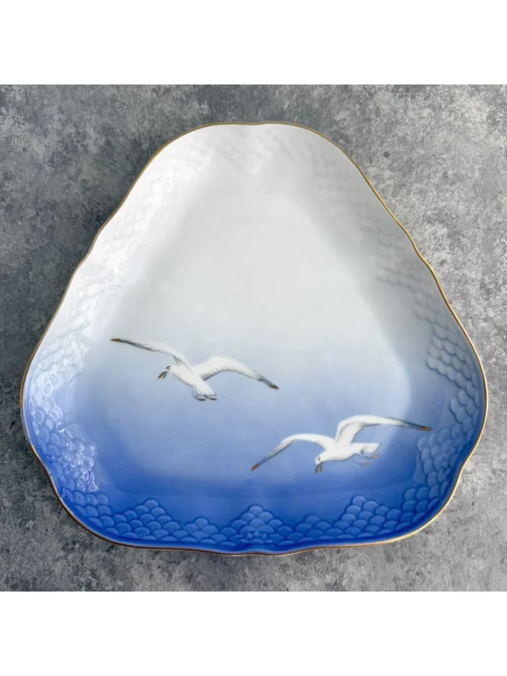 Bing & Grondahl Blue Seagull Triangular Bowl Platter Serving Dish Nautical Coast